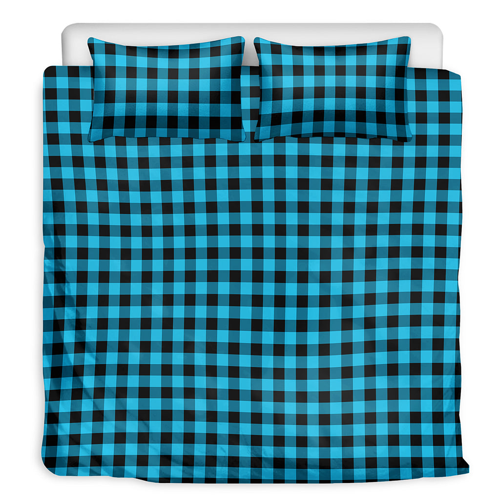 Turquoise And Black Check Pattern Print Duvet Cover Bedding Set