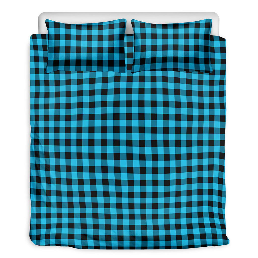 Turquoise And Black Check Pattern Print Duvet Cover Bedding Set