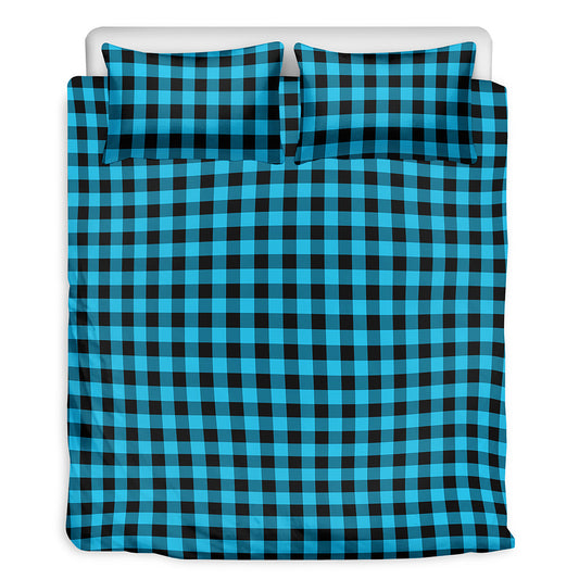 Turquoise And Black Check Pattern Print Duvet Cover Bedding Set