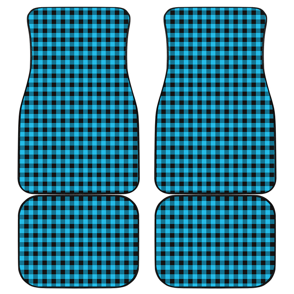 Turquoise And Black Check Pattern Print Front and Back Car Floor Mats