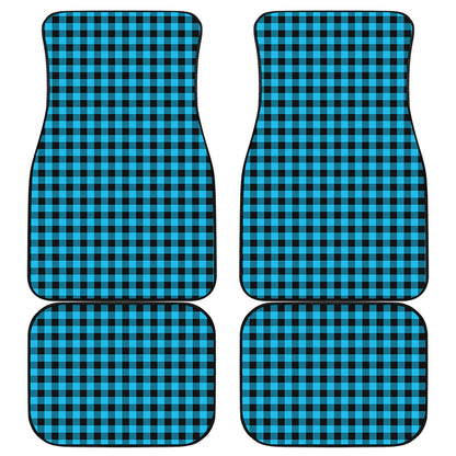 Turquoise And Black Check Pattern Print Front and Back Car Floor Mats