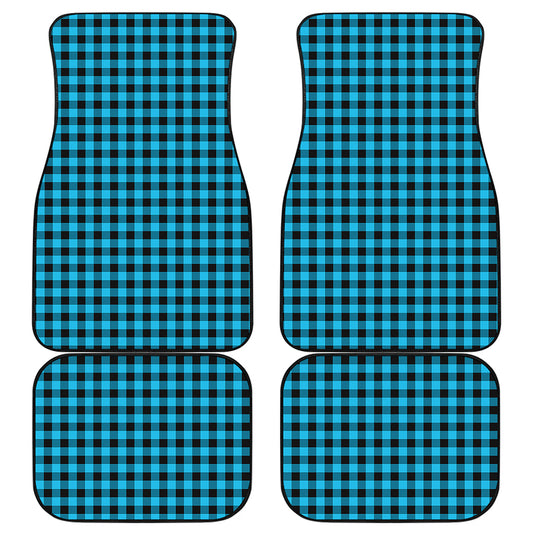 Turquoise And Black Check Pattern Print Front and Back Car Floor Mats