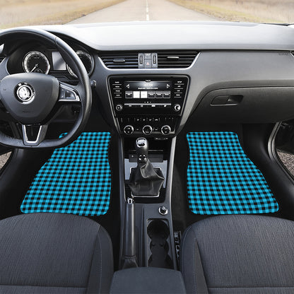 Turquoise And Black Check Pattern Print Front and Back Car Floor Mats