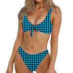 Turquoise And Black Check Pattern Print Front Bow Tie Bikini
