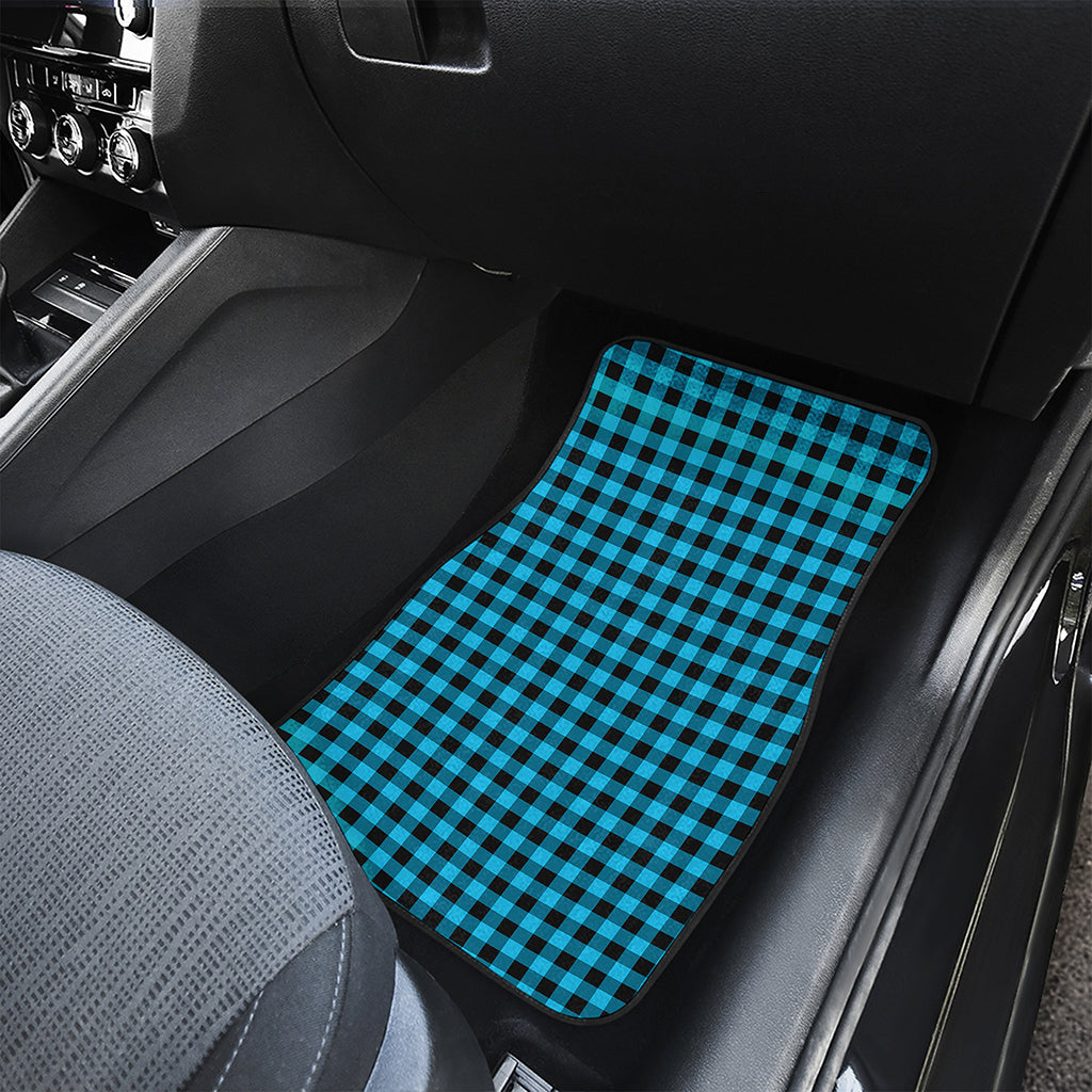 Turquoise And Black Check Pattern Print Front Car Floor Mats