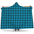 Turquoise And Black Check Pattern Print Hooded Blanket