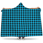 Turquoise And Black Check Pattern Print Hooded Blanket