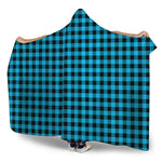 Turquoise And Black Check Pattern Print Hooded Blanket