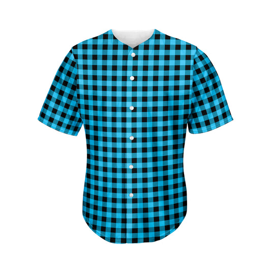 Turquoise And Black Check Pattern Print Men's Baseball Jersey