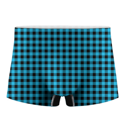 Turquoise And Black Check Pattern Print Men's Boxer Briefs
