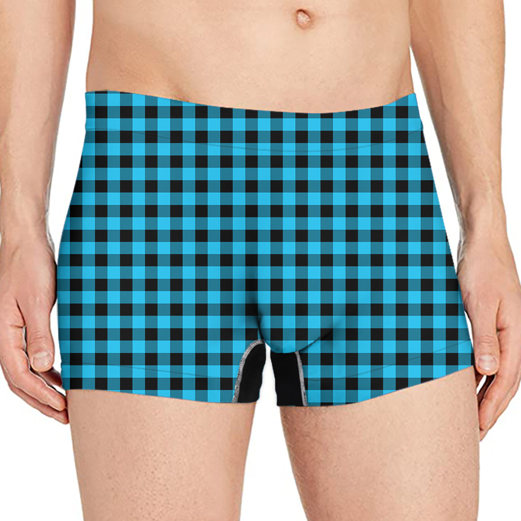 Turquoise And Black Check Pattern Print Men's Boxer Briefs