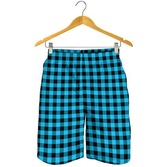 Turquoise And Black Check Pattern Print Men's Shorts
