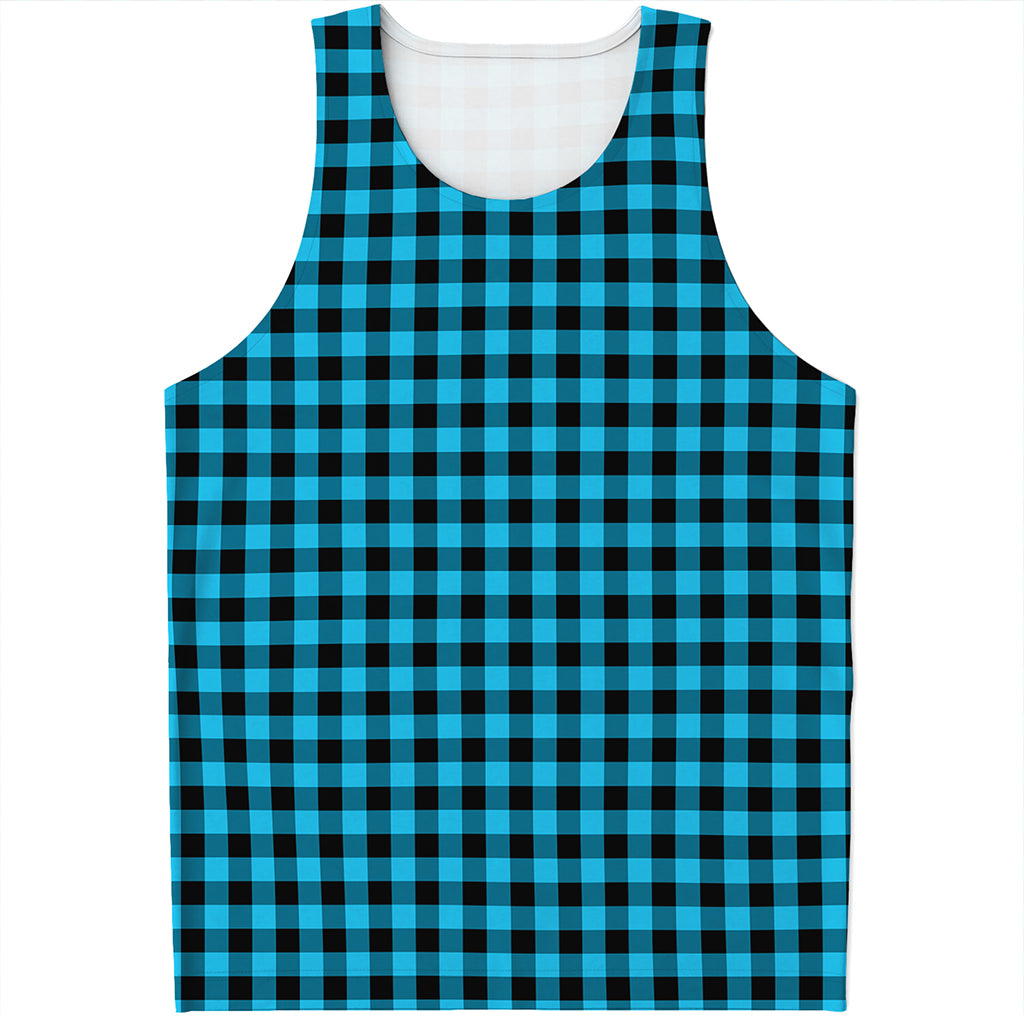 Turquoise And Black Check Pattern Print Men's Tank Top