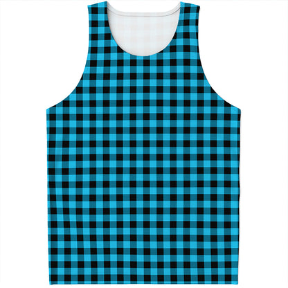 Turquoise And Black Check Pattern Print Men's Tank Top