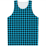 Turquoise And Black Check Pattern Print Men's Tank Top