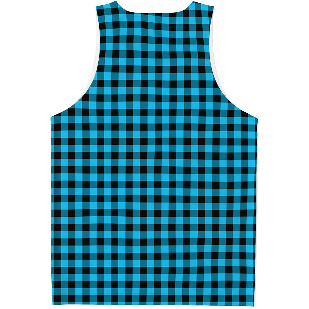 Turquoise And Black Check Pattern Print Men's Tank Top