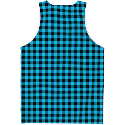 Turquoise And Black Check Pattern Print Men's Tank Top