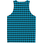 Turquoise And Black Check Pattern Print Men's Tank Top