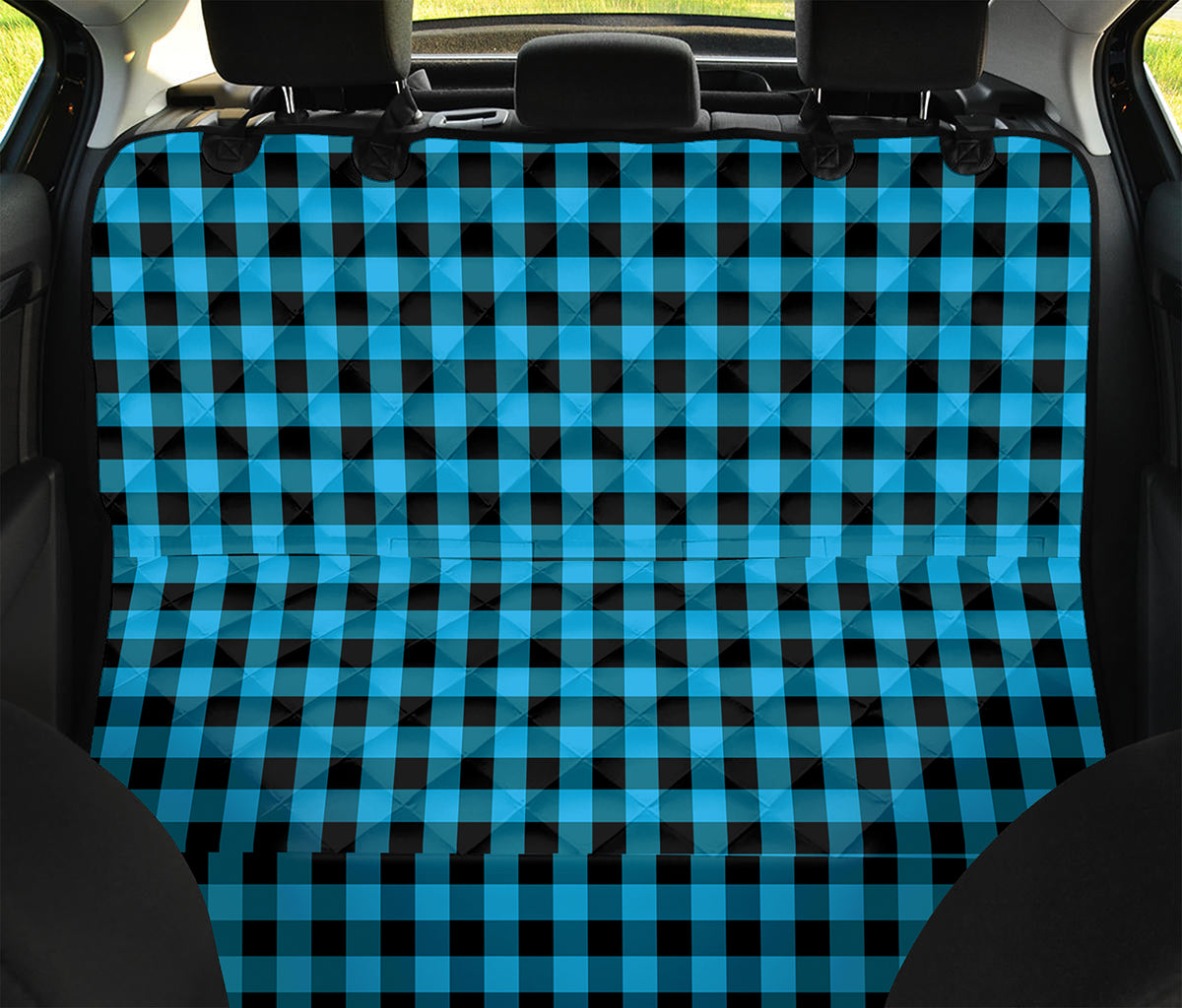 Turquoise And Black Check Pattern Print Pet Car Back Seat Cover