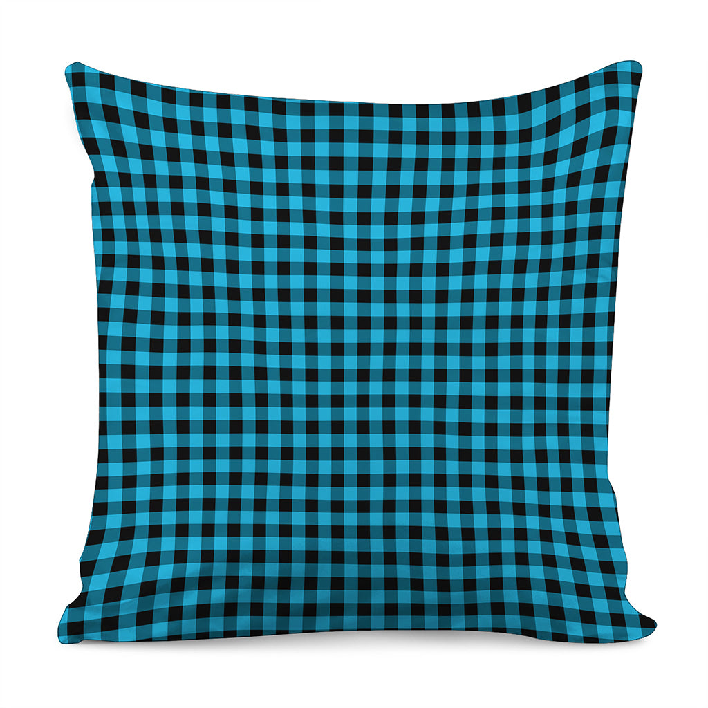 Turquoise And Black Check Pattern Print Pillow Cover