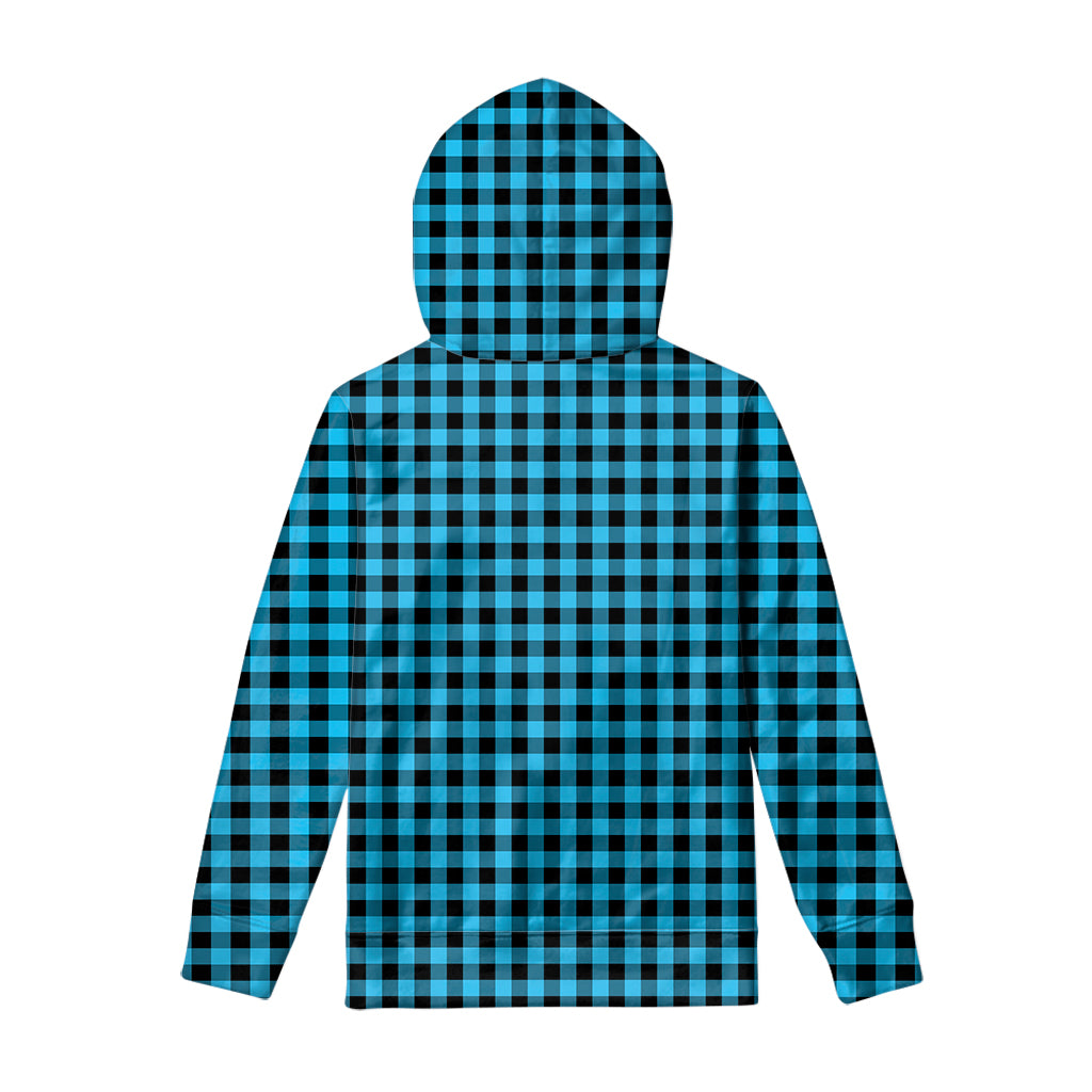 Turquoise And Black Check Pattern Print Pullover Hoodie