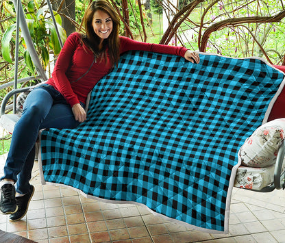 Turquoise And Black Check Pattern Print Quilt