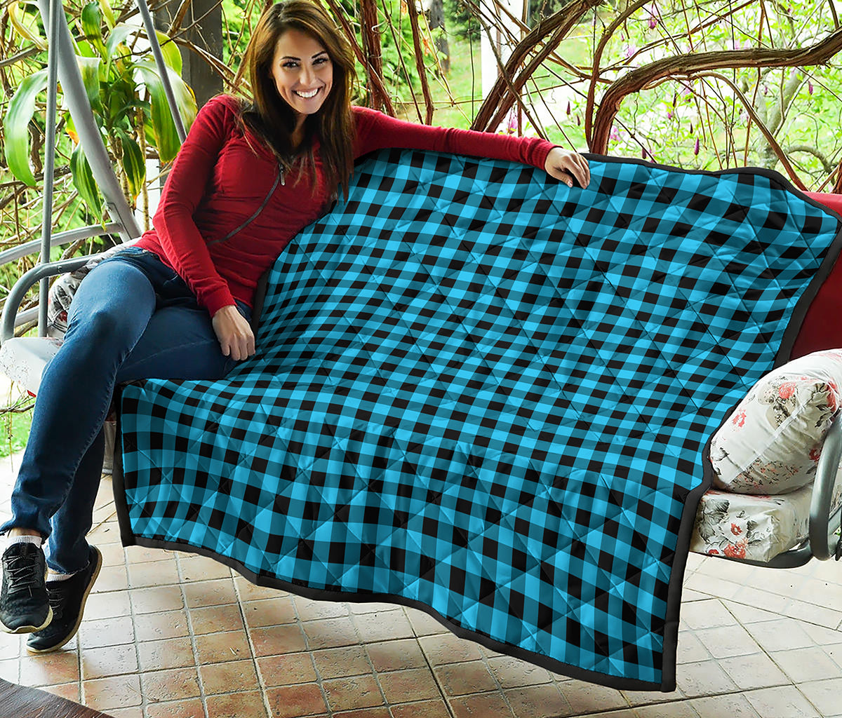 Turquoise And Black Check Pattern Print Quilt