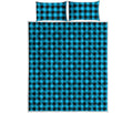 Turquoise And Black Check Pattern Print Quilt Bed Set