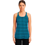 Turquoise And Black Check Pattern Print Women's Racerback Tank Top