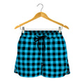 Turquoise And Black Check Pattern Print Women's Shorts