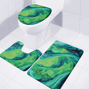 Turquoise And Green Acid Melt Print 3 Piece Bath Mat Set