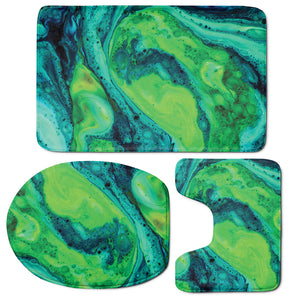 Turquoise And Green Acid Melt Print 3 Piece Bath Mat Set