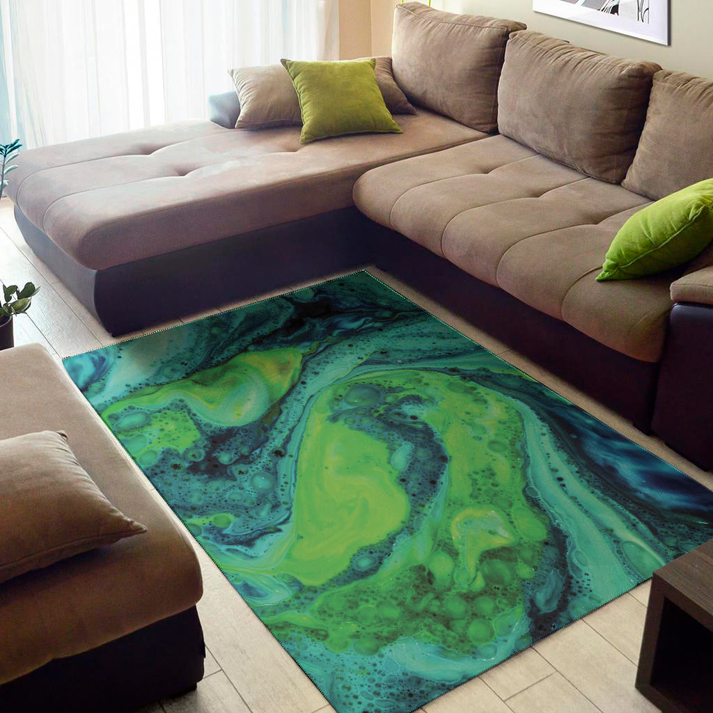 Turquoise And Green Acid Melt Print Area Rug