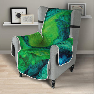 Turquoise And Green Acid Melt Print Armchair Protector