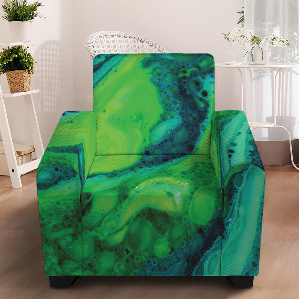 Turquoise And Green Acid Melt Print Armchair Slipcover