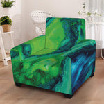 Turquoise And Green Acid Melt Print Armchair Slipcover