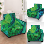 Turquoise And Green Acid Melt Print Armchair Slipcover