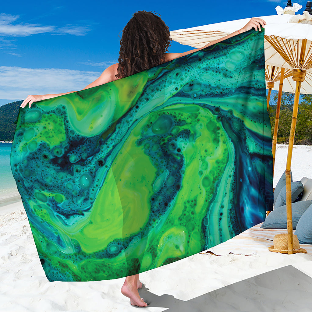 Turquoise And Green Acid Melt Print Beach Sarong Wrap