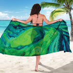 Turquoise And Green Acid Melt Print Beach Sarong Wrap