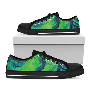 Turquoise And Green Acid Melt Print Black Low Top Shoes