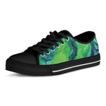 Turquoise And Green Acid Melt Print Black Low Top Shoes