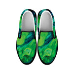 Turquoise And Green Acid Melt Print Black Slip On Shoes