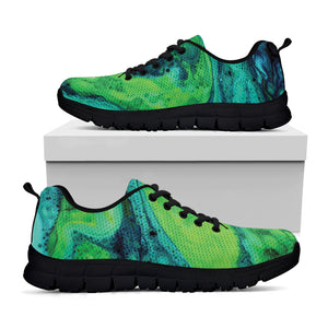 Turquoise And Green Acid Melt Print Black Sneakers