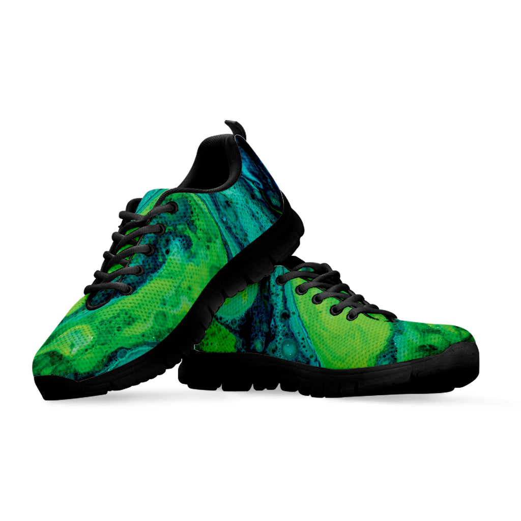 Turquoise And Green Acid Melt Print Black Sneakers