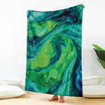 Turquoise And Green Acid Melt Print Blanket