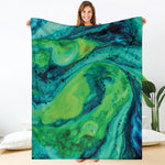 Turquoise And Green Acid Melt Print Blanket