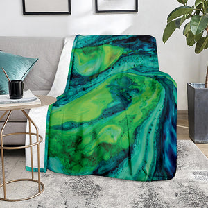 Turquoise And Green Acid Melt Print Blanket