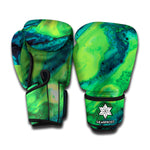 Turquoise And Green Acid Melt Print Boxing Gloves