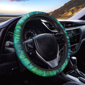 Turquoise And Green Acid Melt Print Car Steering Wheel Cover