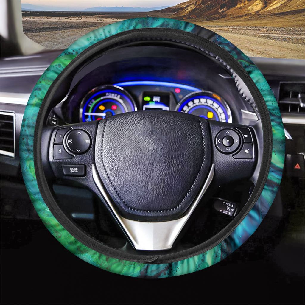 Turquoise And Green Acid Melt Print Car Steering Wheel Cover